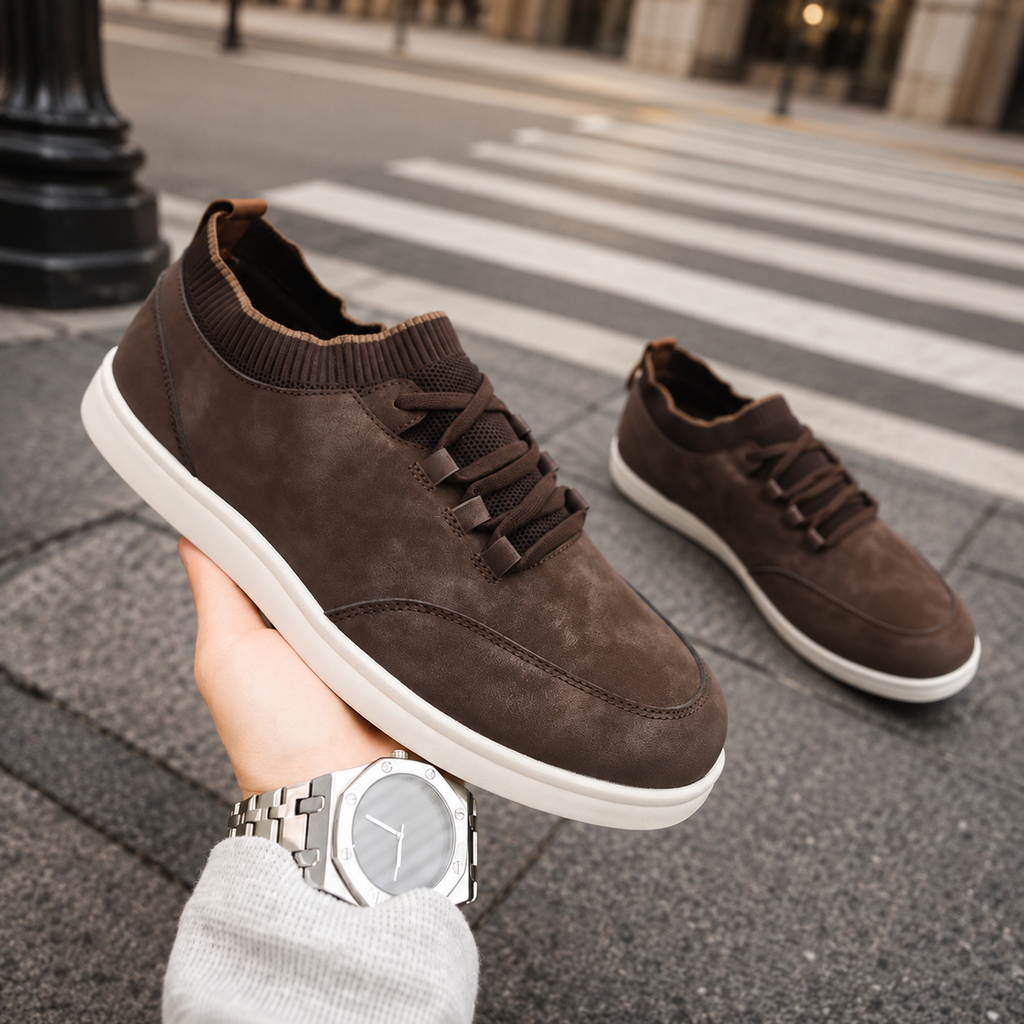 Adrian Men's Textured Low-Top Sneakers with Knit Collar