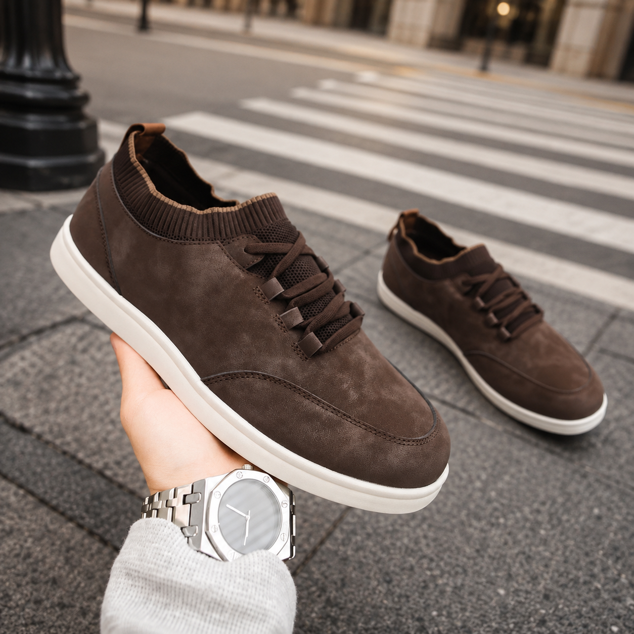 Adrian Men's Textured Low-Top Sneakers with Knit Collar
