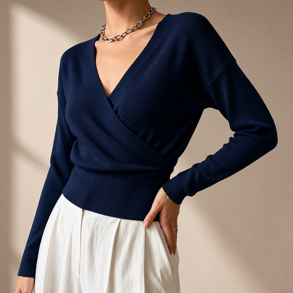 Harper Women’s Ribbed Wrap-Front V-Neck Sweater