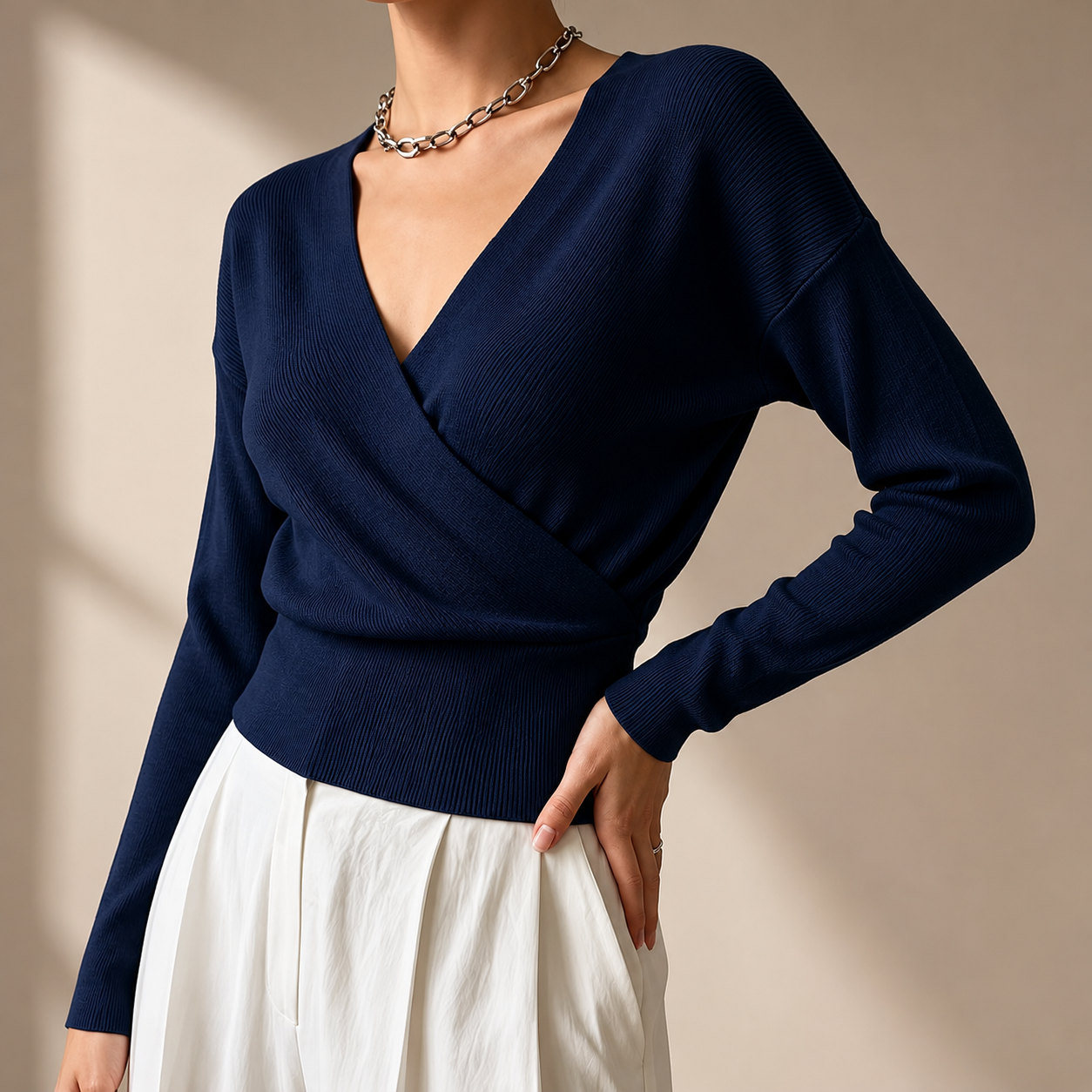 Harper Women’s Ribbed Wrap-Front V-Neck Sweater