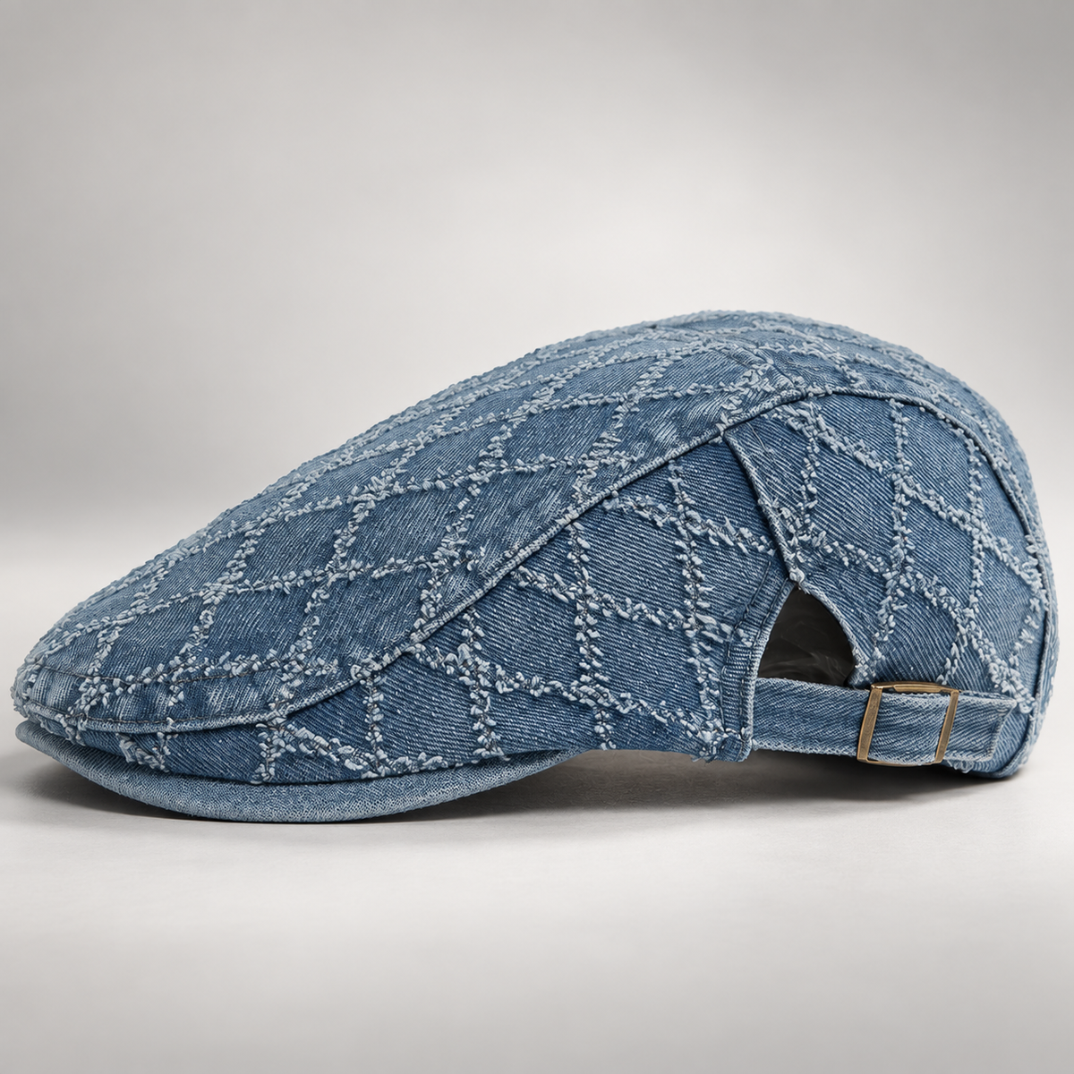 Declan Men’s Denim Flat Cap – Adjustable Diamond Stitch Driving Hat