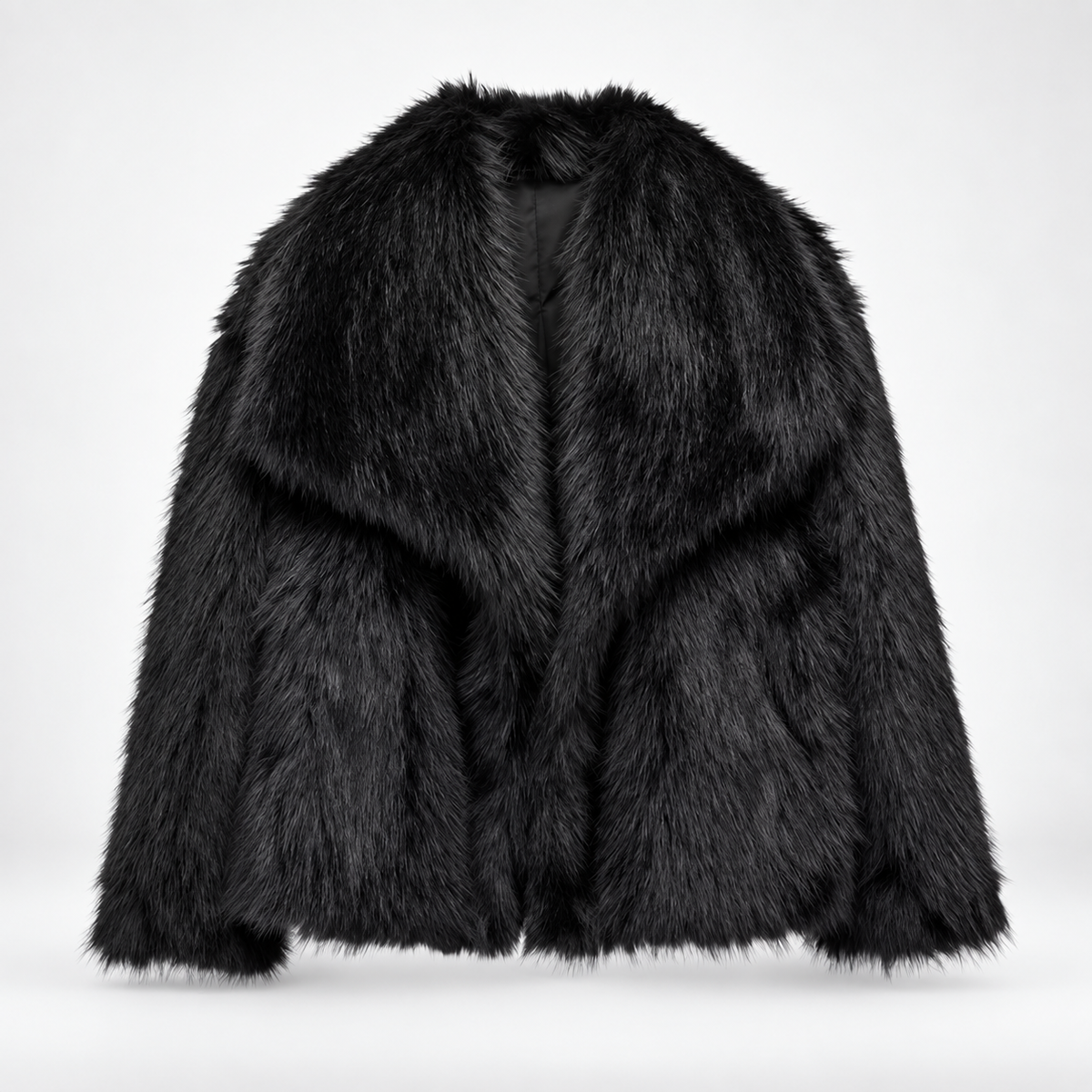 Elodie Women’s Plush Fur Cropped Jacket with Oversized Shawl Collar