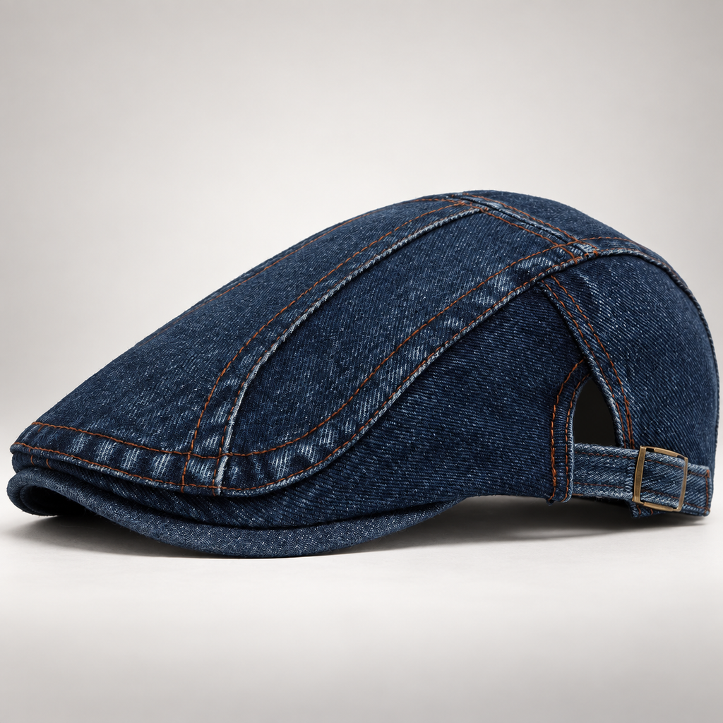 Hudson Denim Flat Cap with Adjustable Buckle