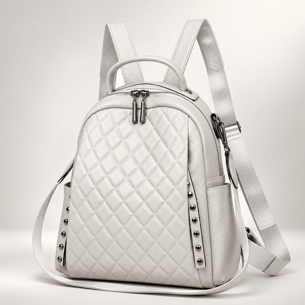 Evelina Quilted Convertible Backpack with Stud Details