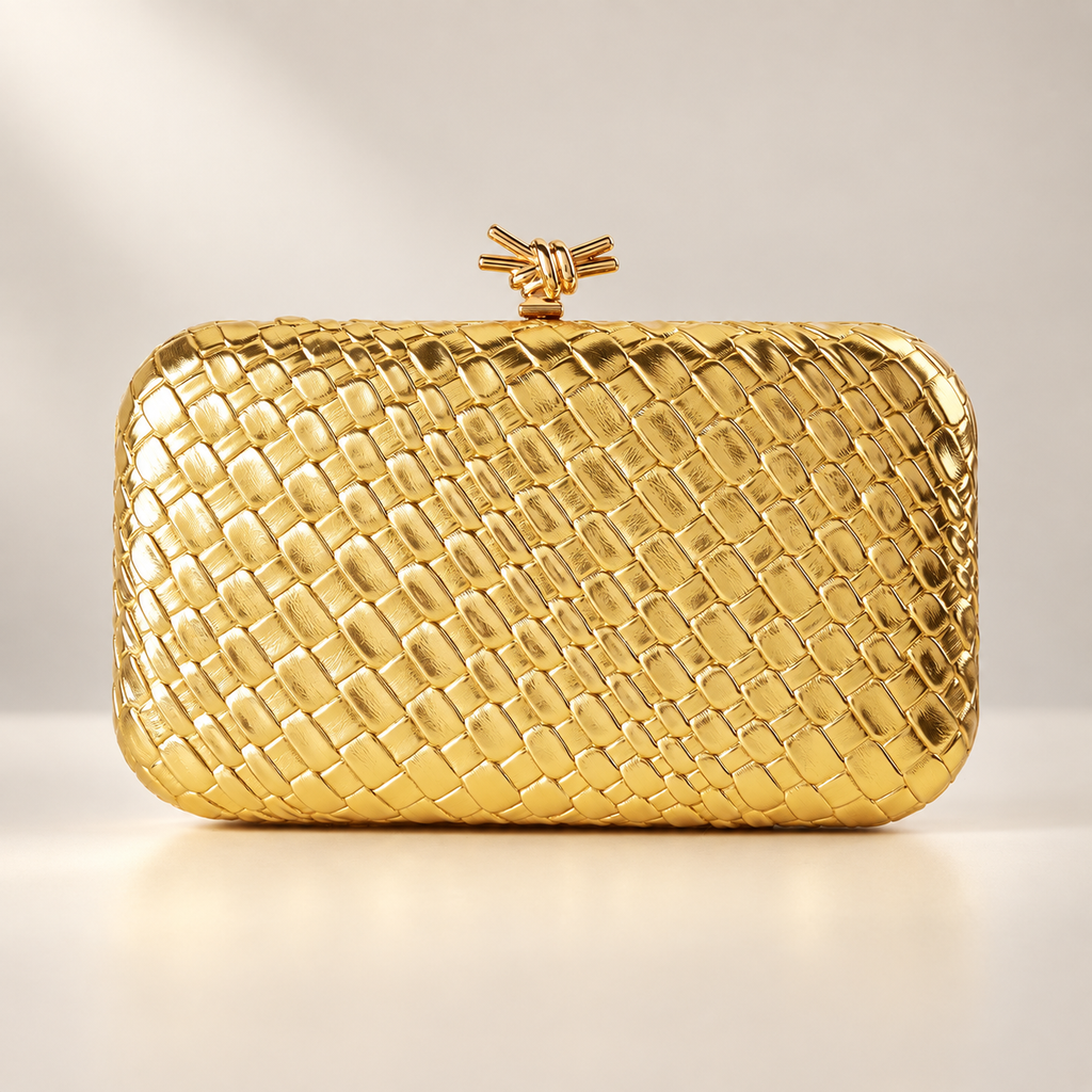 Lucia Woven Evening Clutch with Knot Clasp