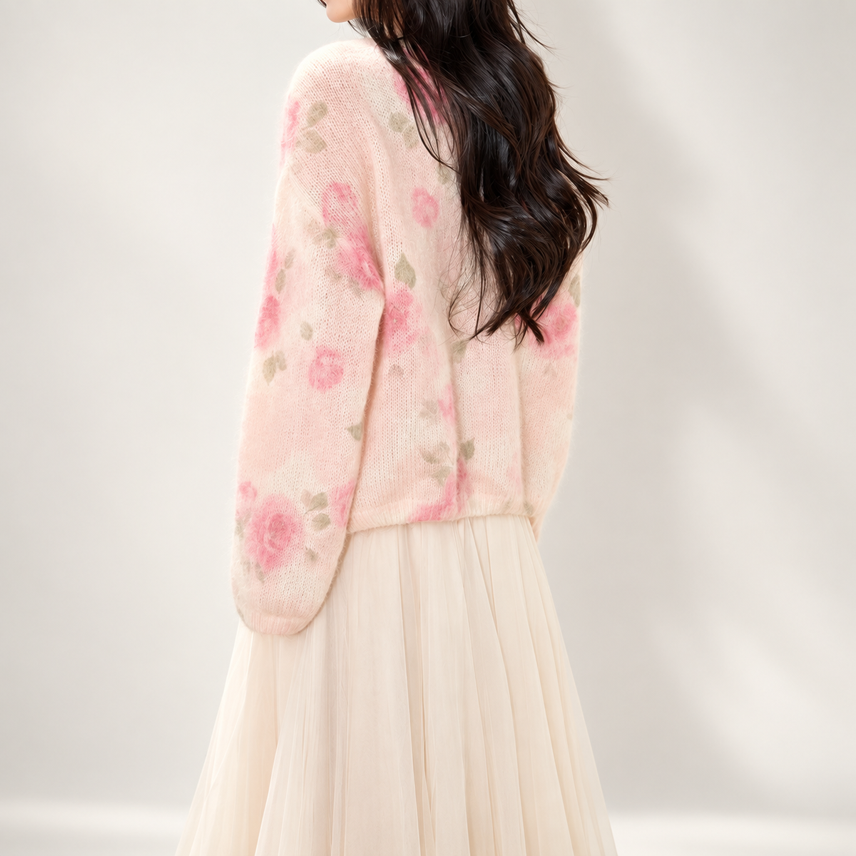 Rosalie Printed Floral Embellished Knit Cardigan