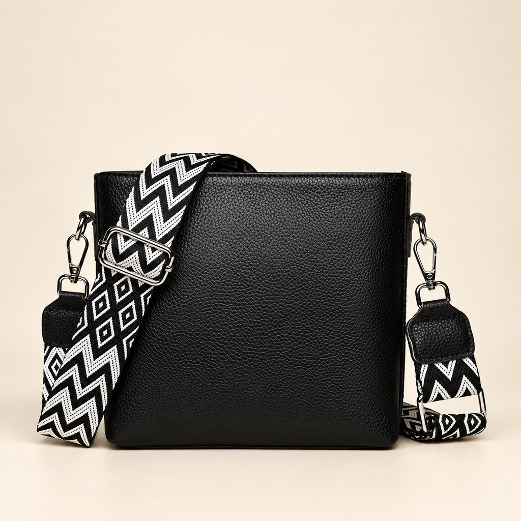 Lucienne Pebbled Crossbody Bag with Wide Woven Strap