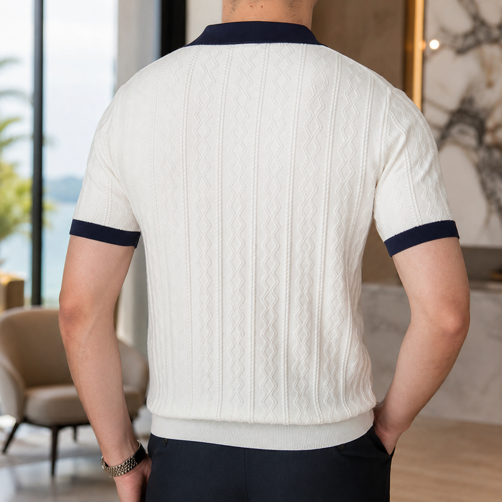 Étienne Men's Textured Knit Short Sleeve Polo Shirt