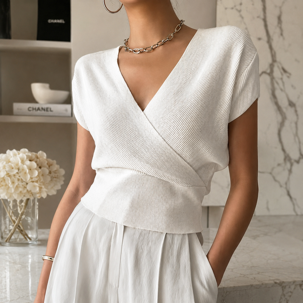 Serafina Women's Ribbed Wrap Top
