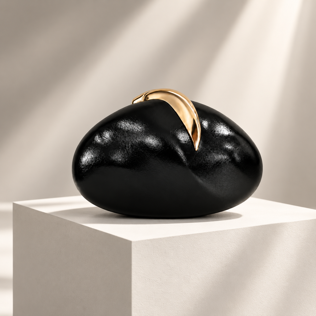 Alessandra Sculptural Clutch Bag with Gold-Tone Clasp & Chain Strap