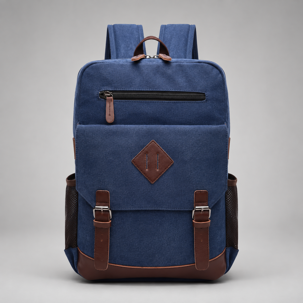 Bennett Canvas Backpack – Flap Front Travel Rucksack with Zip Pocket