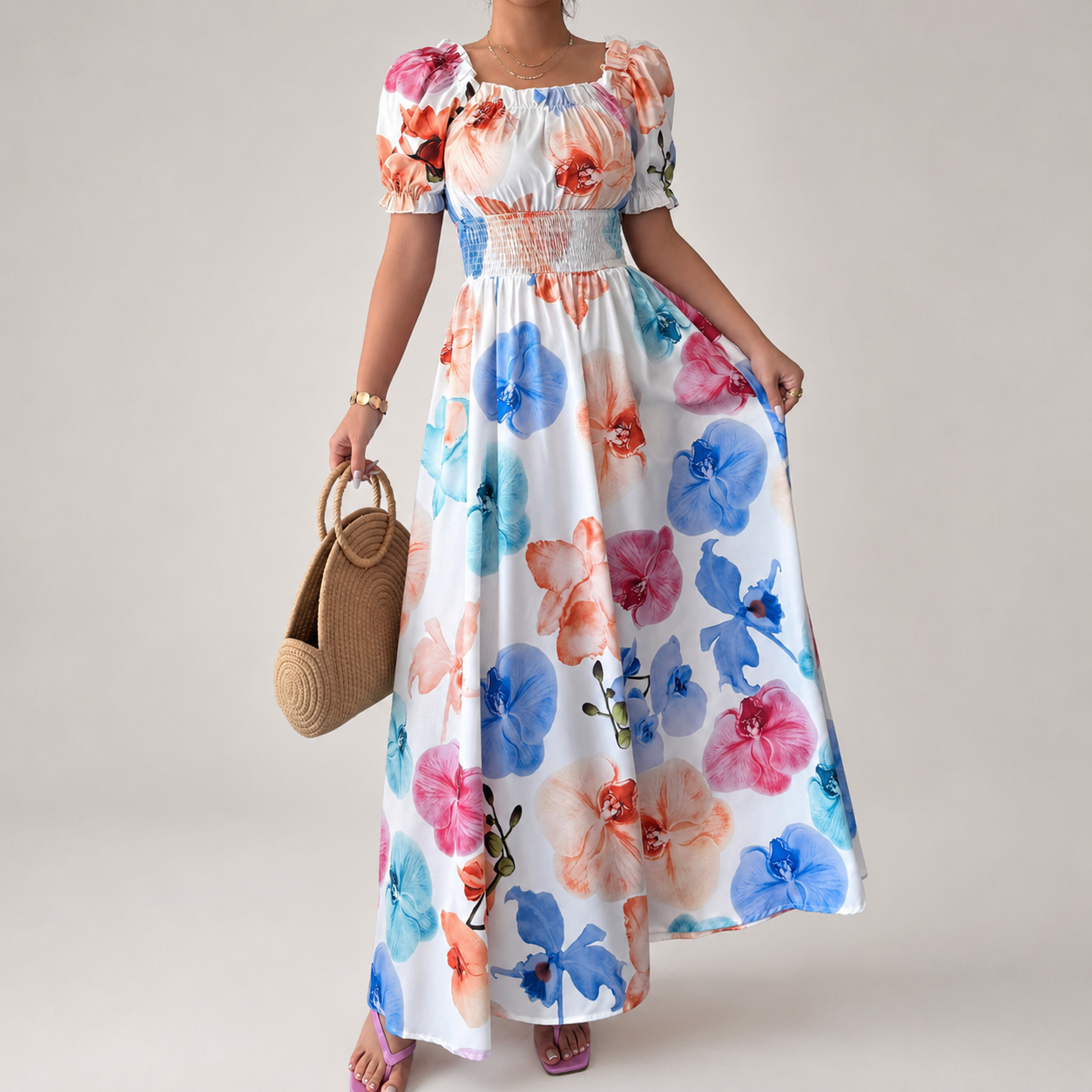 Lily's Floral Puff Sleeve Maxi Dress