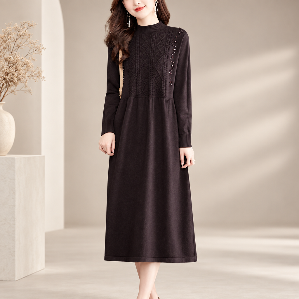Camilla Women's Embellished Cable Knit Midi Dress with Long Sleeves