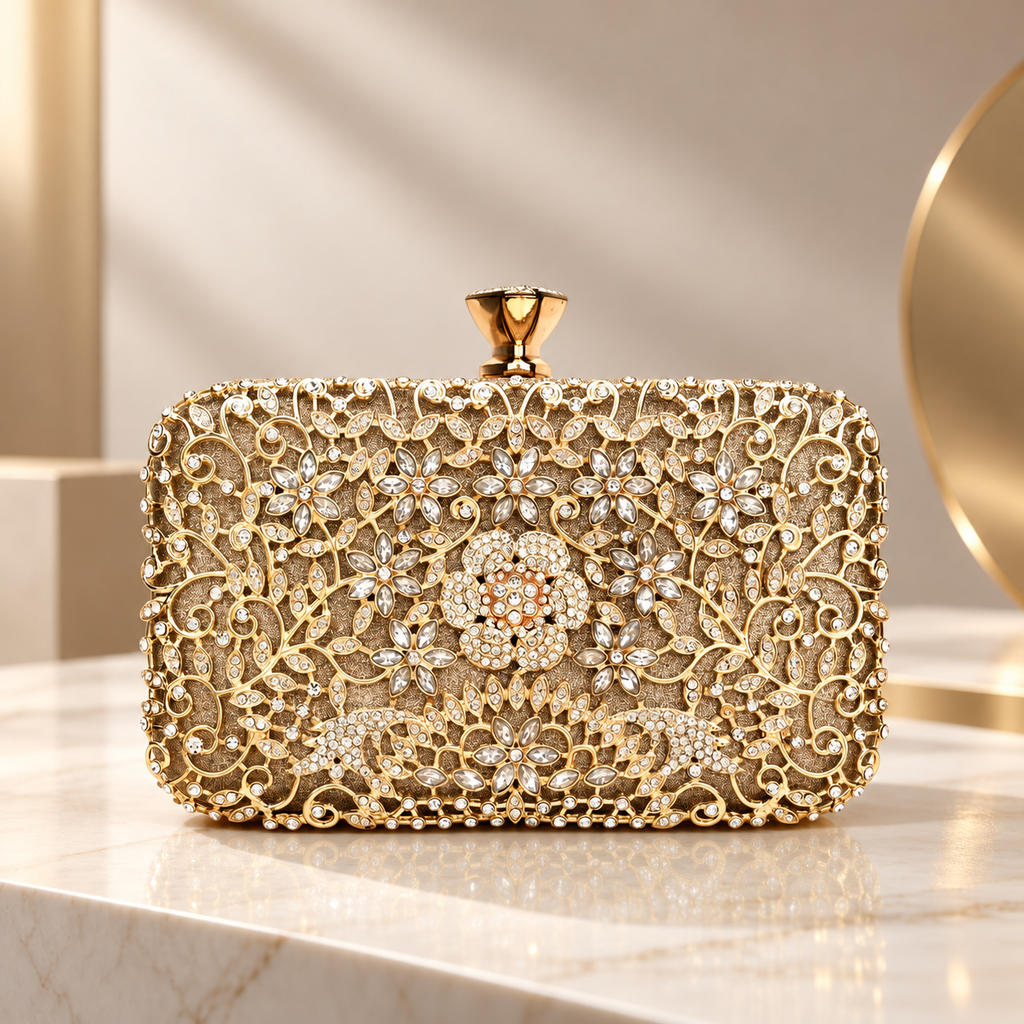 Isabella Floral Crystal Evening Clutch Bag