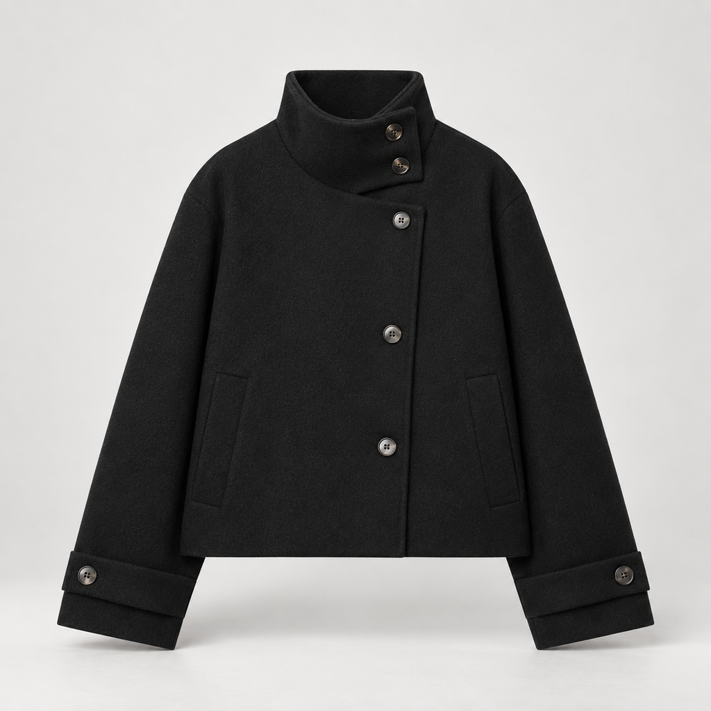 Isla Women’s Cropped Jacket with Asymmetrical Stand Collar