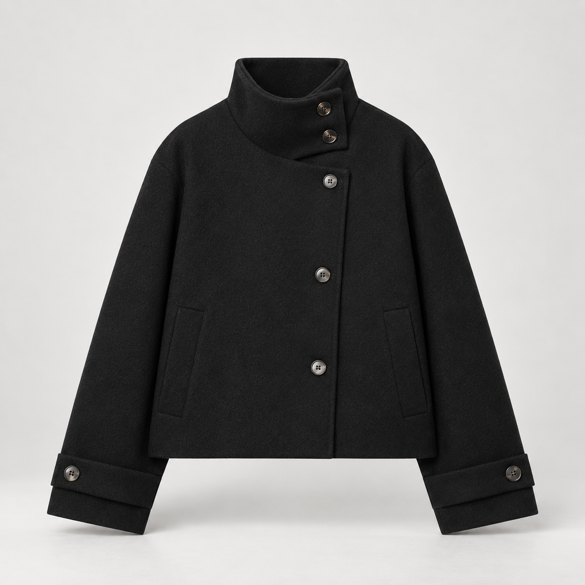 Isla Women’s Cropped Jacket with Asymmetrical Stand Collar