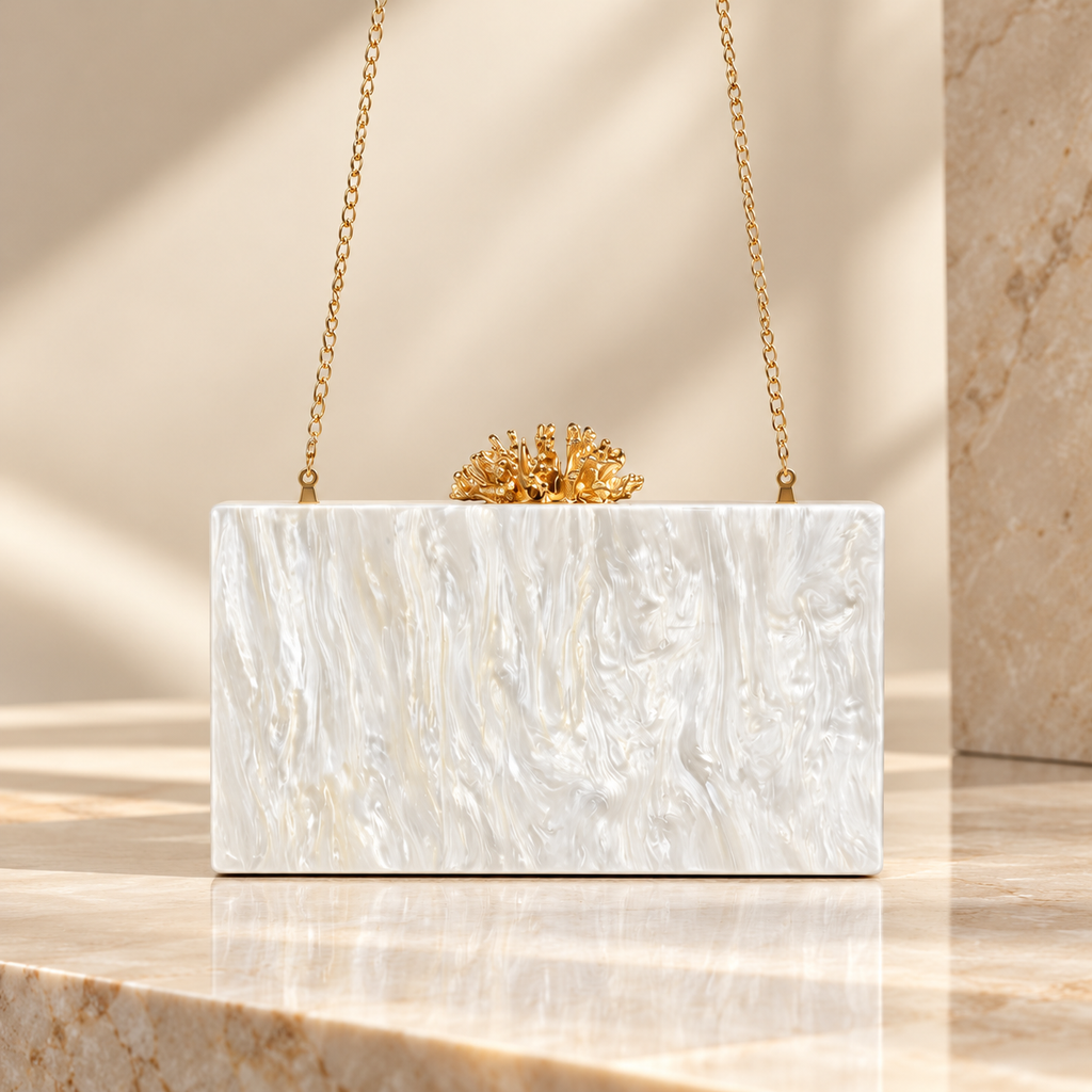 Bianca Marbled Box Clutch with Gold Coral Clasp