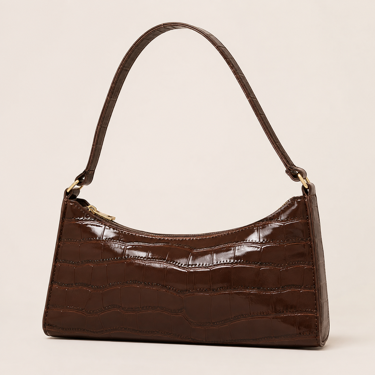 Juliette Croc-Embossed Shoulder Bag – Zip Top Baguette Purse