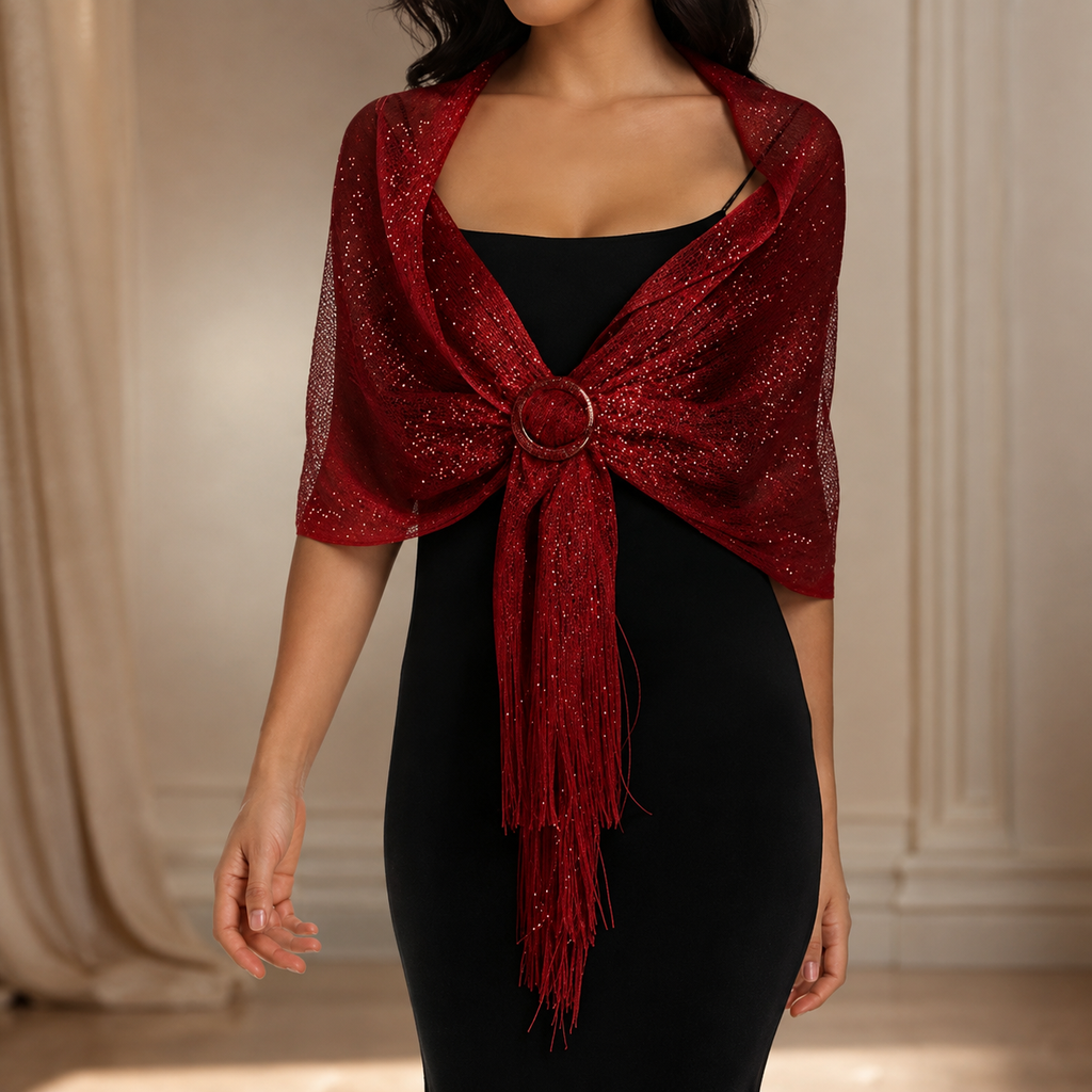 Valentina Metallic Fringe Evening Shawl