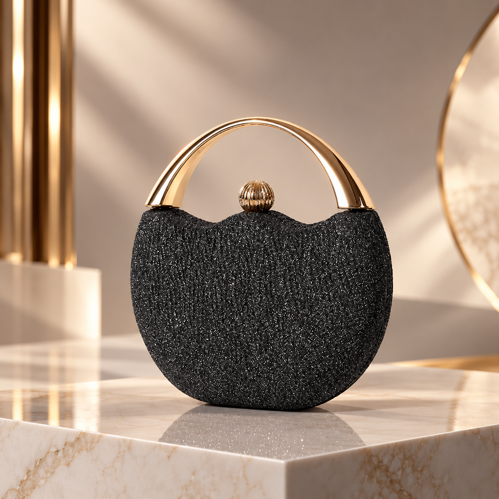 Camille Glitter Evening Handbag with Gold Handle