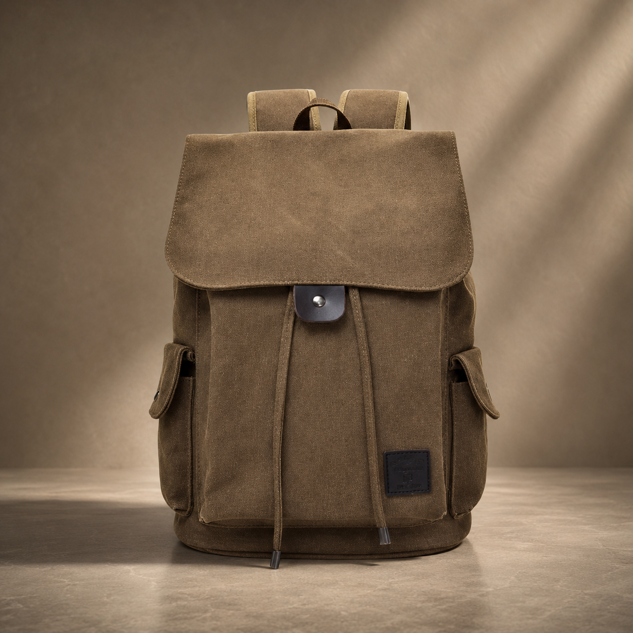 Callum Canvas Drawstring Backpack – Flap Top Rucksack with Side Pockets