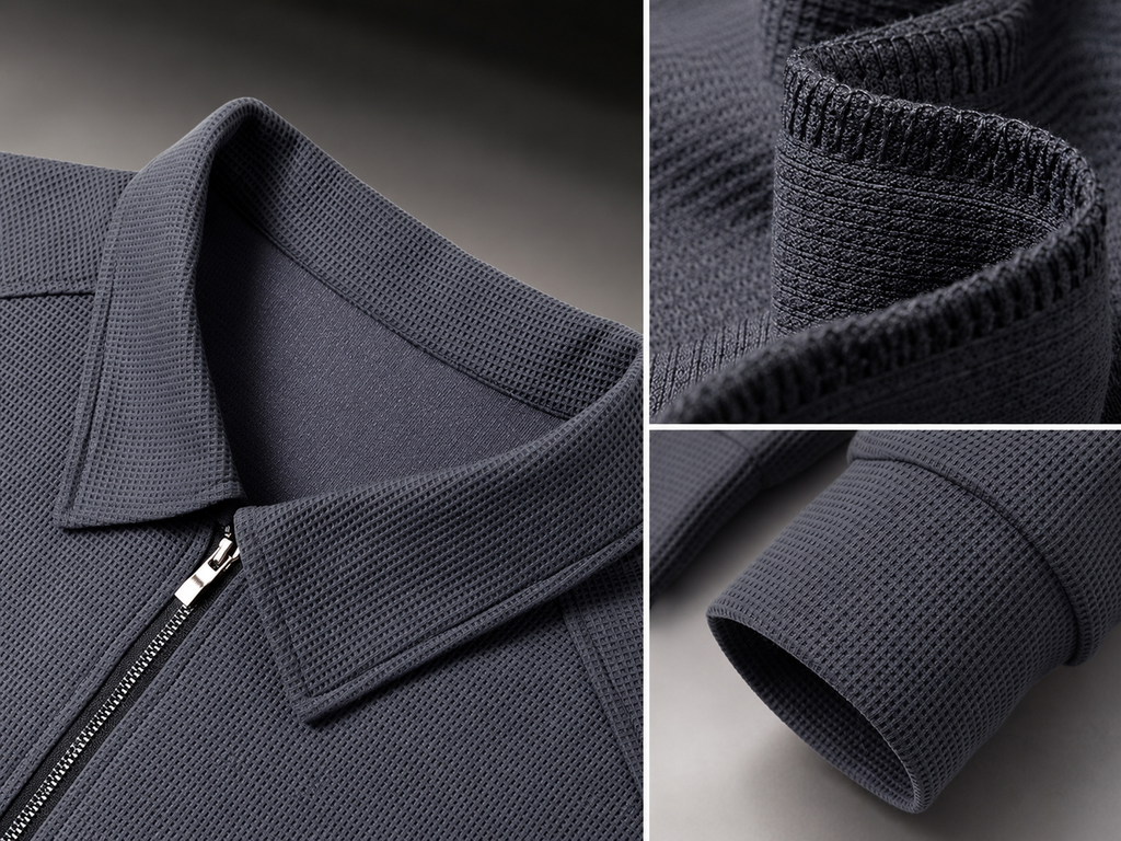 Lorenzo Men's Textured Quarter-Zip Long Sleeve Polo Shirt