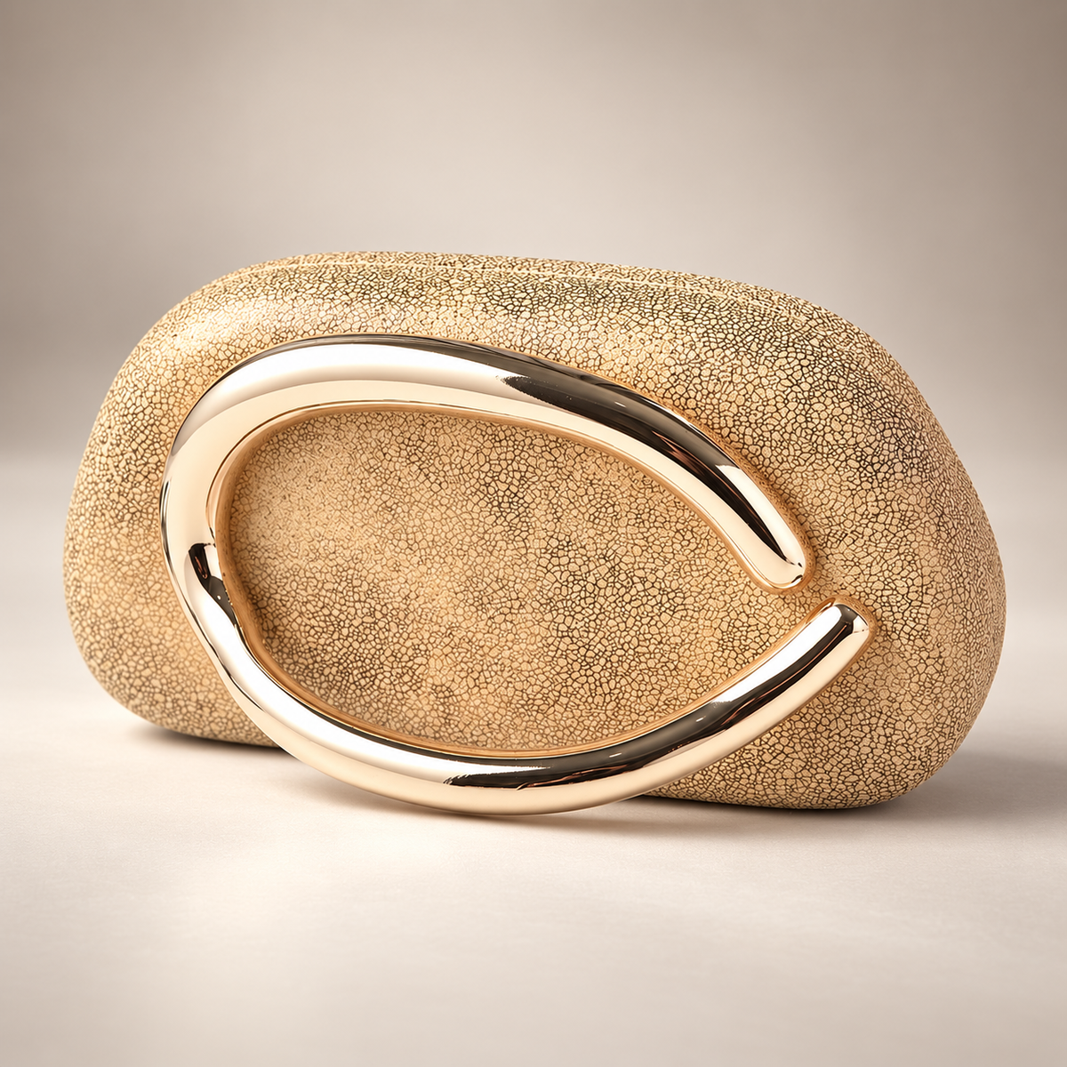 Alessia Sculptural Gold Handle Textured Clutch Bag with Chain Strap