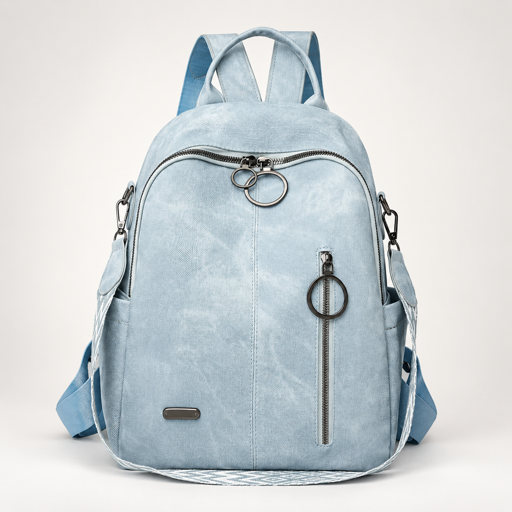 Camille Women’s Casual Backpack Purse with Ring-Pull Zippers