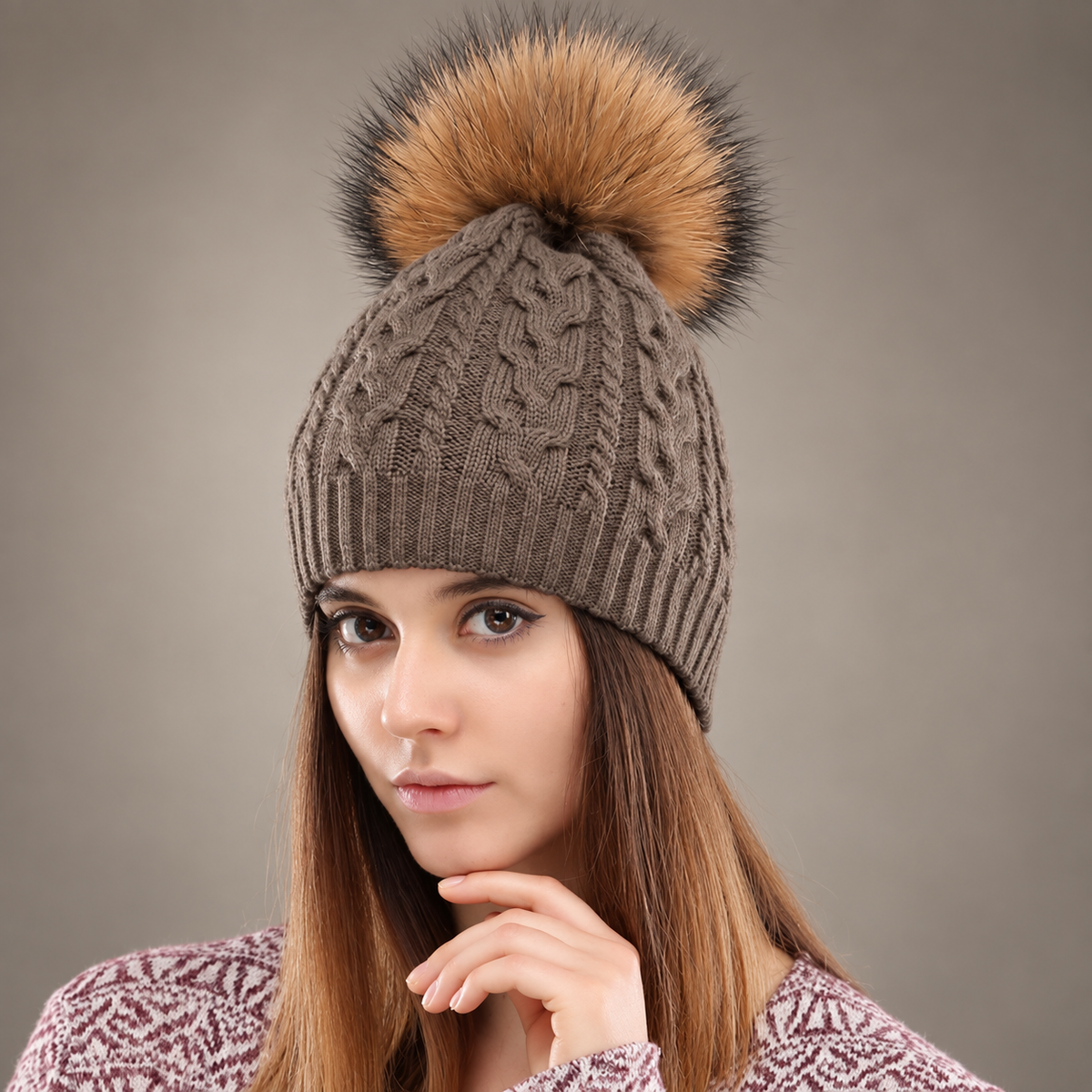 Amelia Women’s Cable Knit Pom-Pom Beanie