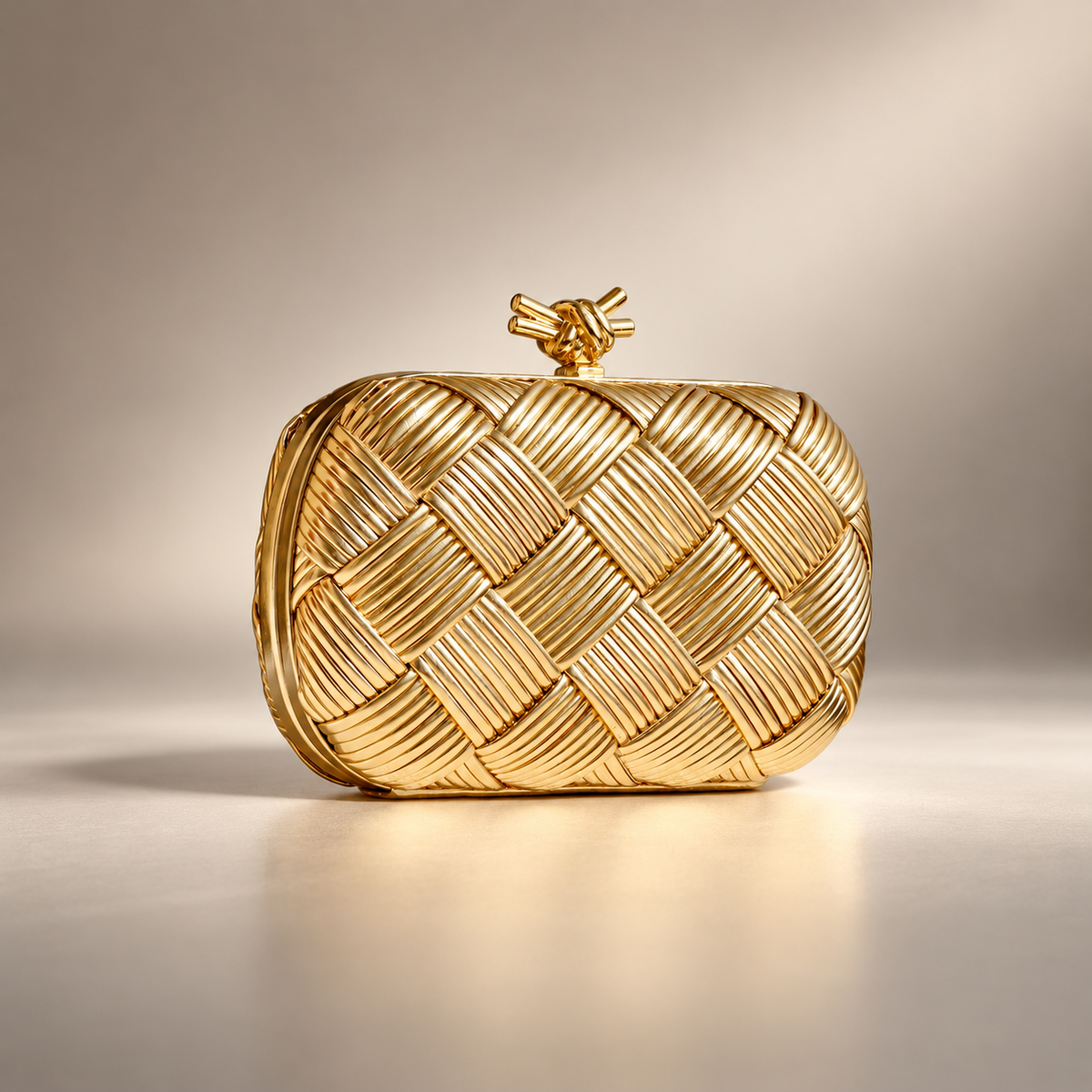 Camille Woven Metallic Evening Clutch Bag with Knot Clasp