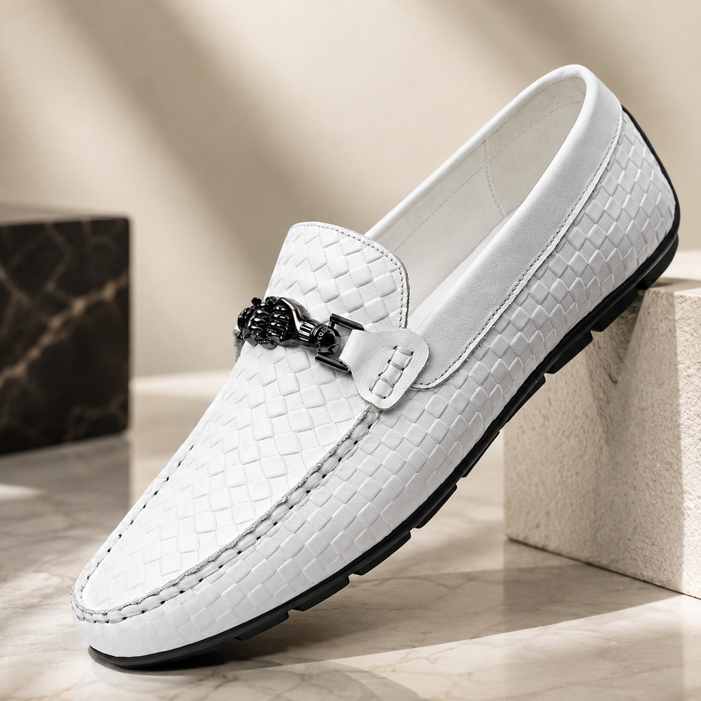 Alessandro Men’s Genuine Leather Woven Slip-On Loafers