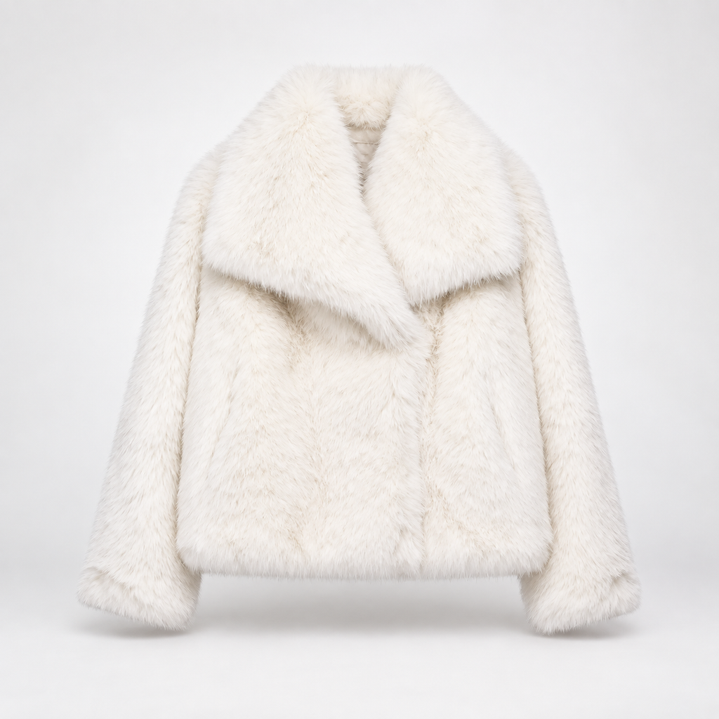 Elodie Women’s Plush Fur Cropped Jacket with Oversized Shawl Collar