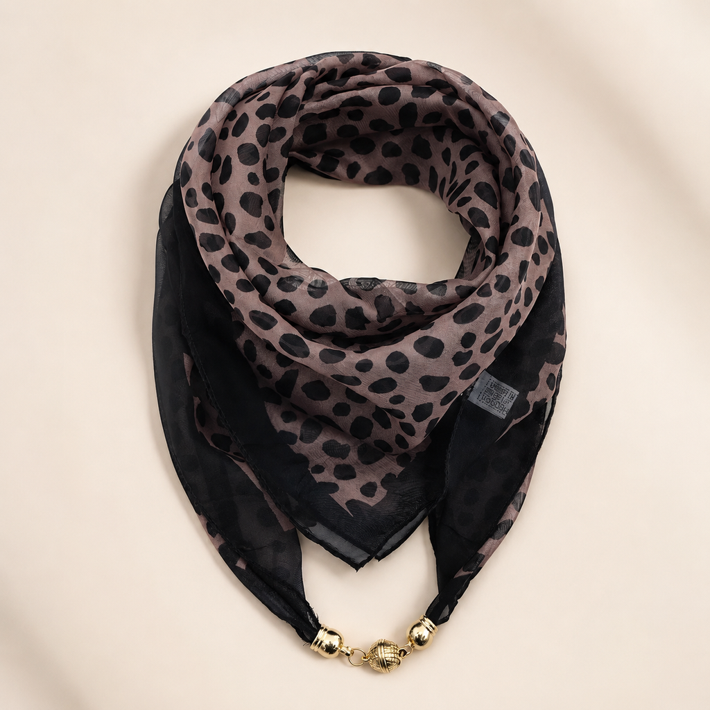 Sabrina Leopard Print Magnetic Buckle Neck Scarf