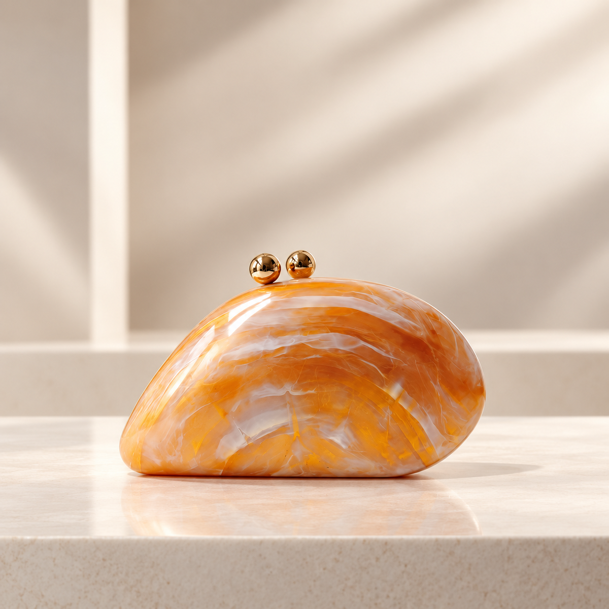 Alessia Marbled Hard-Shell Clutch Bag with Gold-Tone Kiss