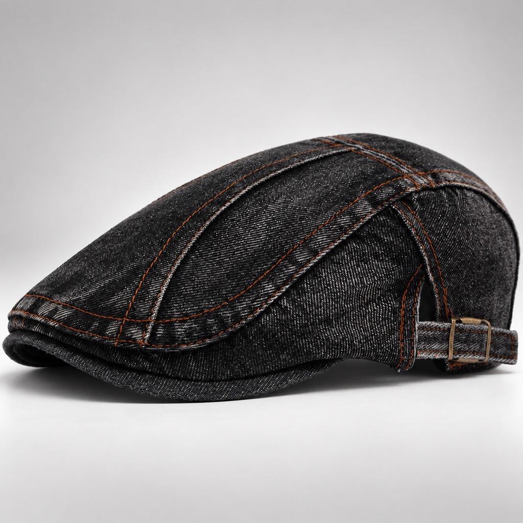 Hudson Denim Flat Cap with Adjustable Buckle