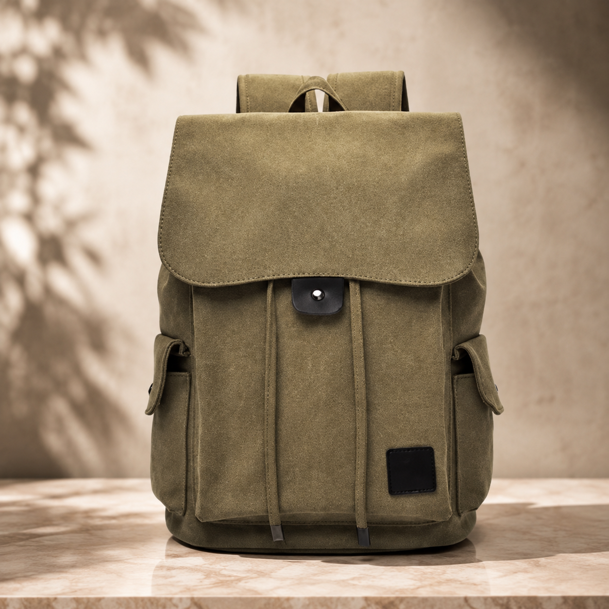 Callum Canvas Drawstring Backpack – Flap Top Rucksack with Side Pockets