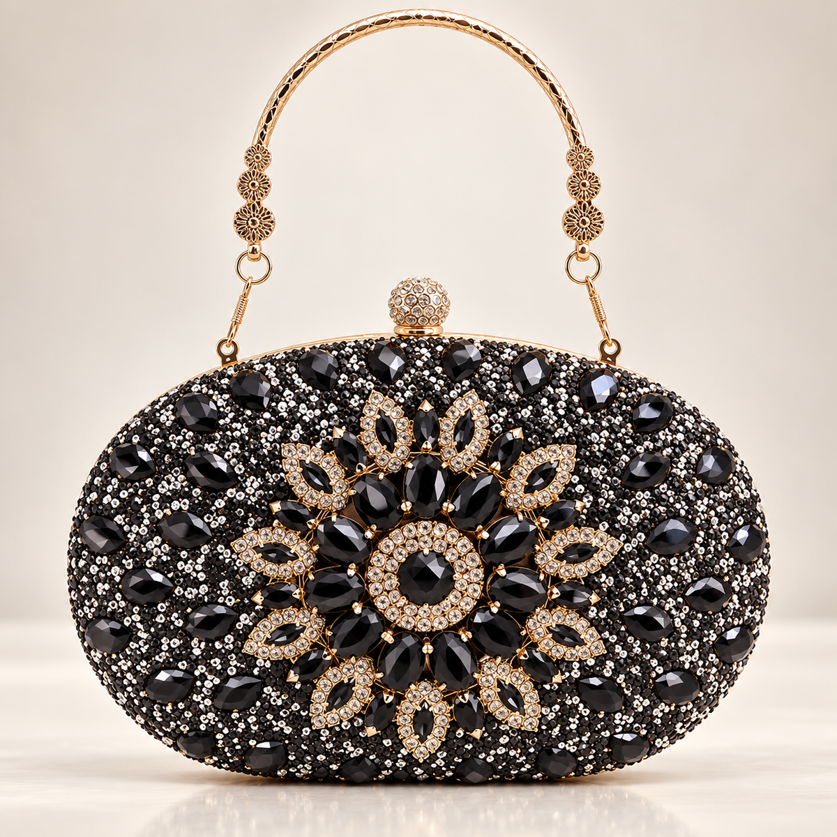 Lucia Crystal Floral Evening Clutch with Top Handle