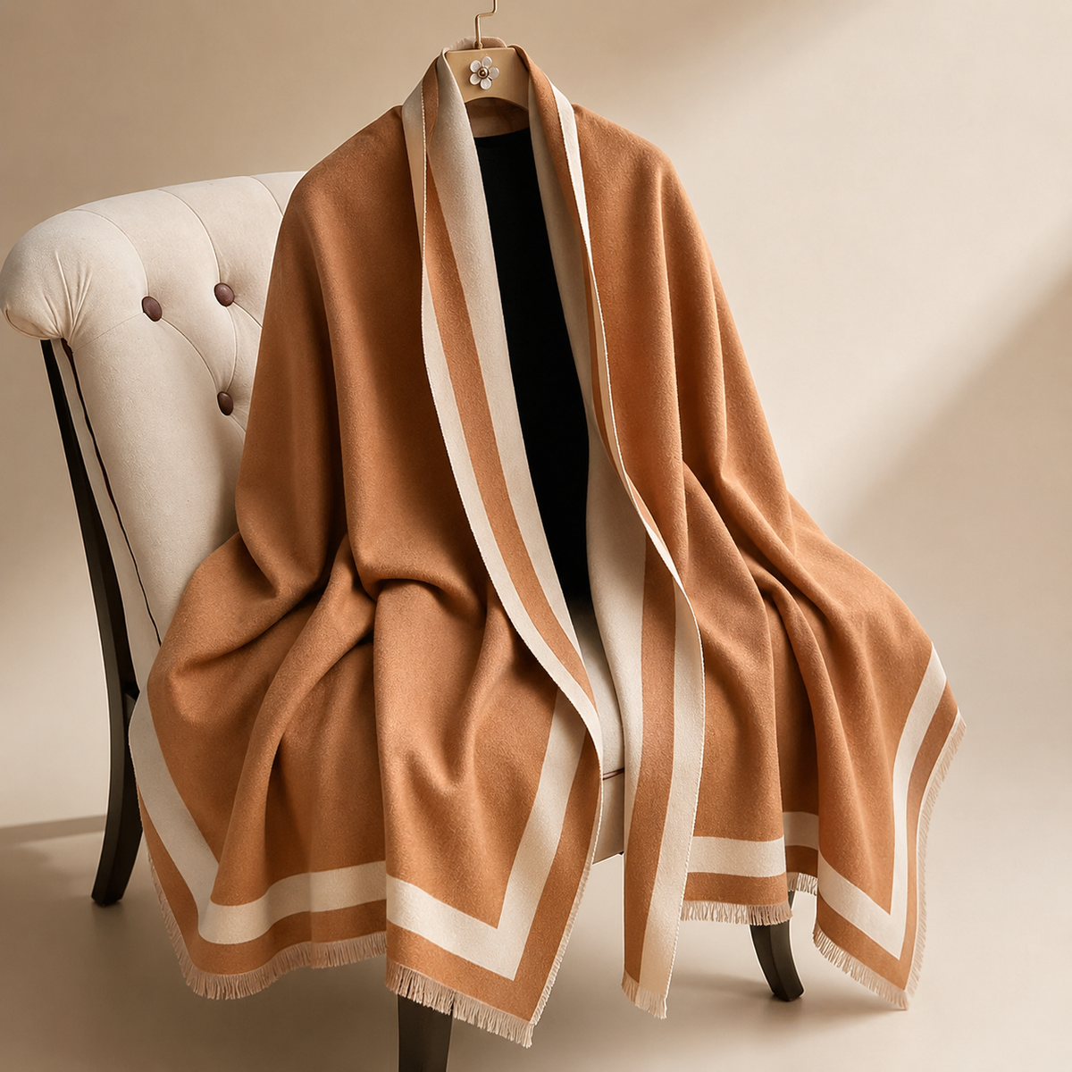 Maribel Color Block Wrap Scarf – Reversible Fringe Shawl