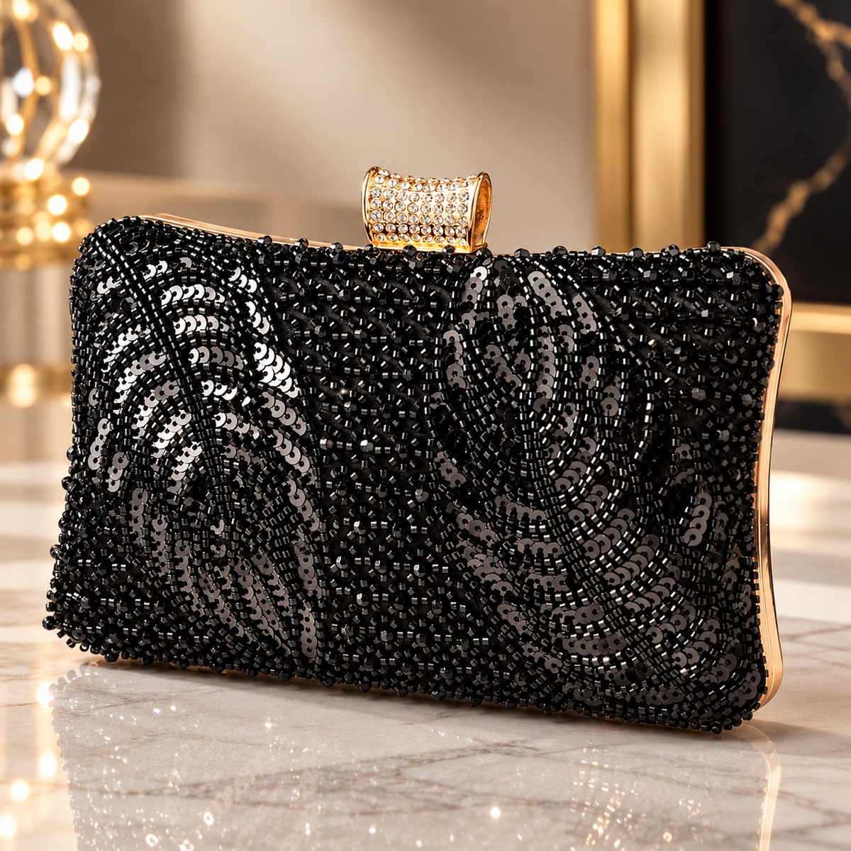 Elodie Beaded Sequin Evening Clutch with Crystal Clasp