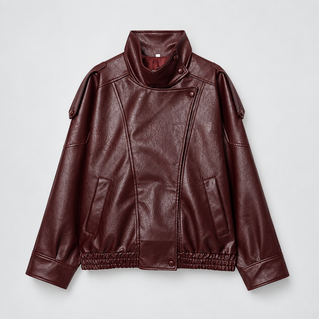 Camille Women’s Asymmetrical Moto Jacket with High Collar