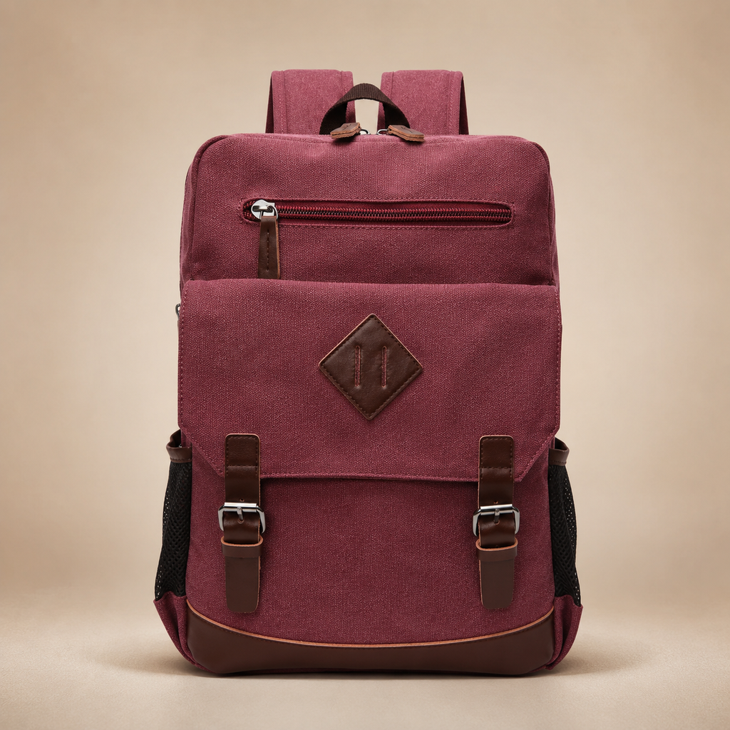 Bennett Canvas Backpack – Flap Front Travel Rucksack with Zip Pocket