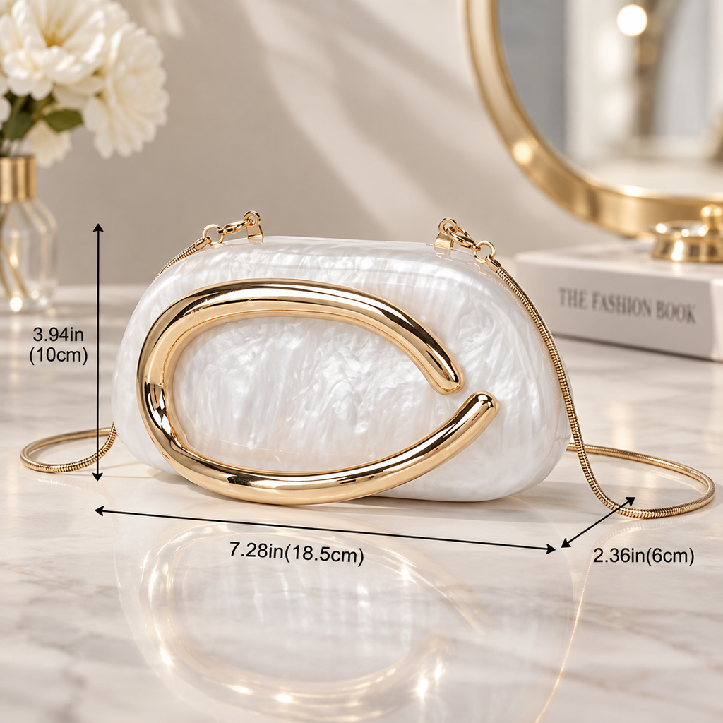 Elodie Marbled Acrylic Evening Clutch with Gold-Tone Handle & Chain Strap
