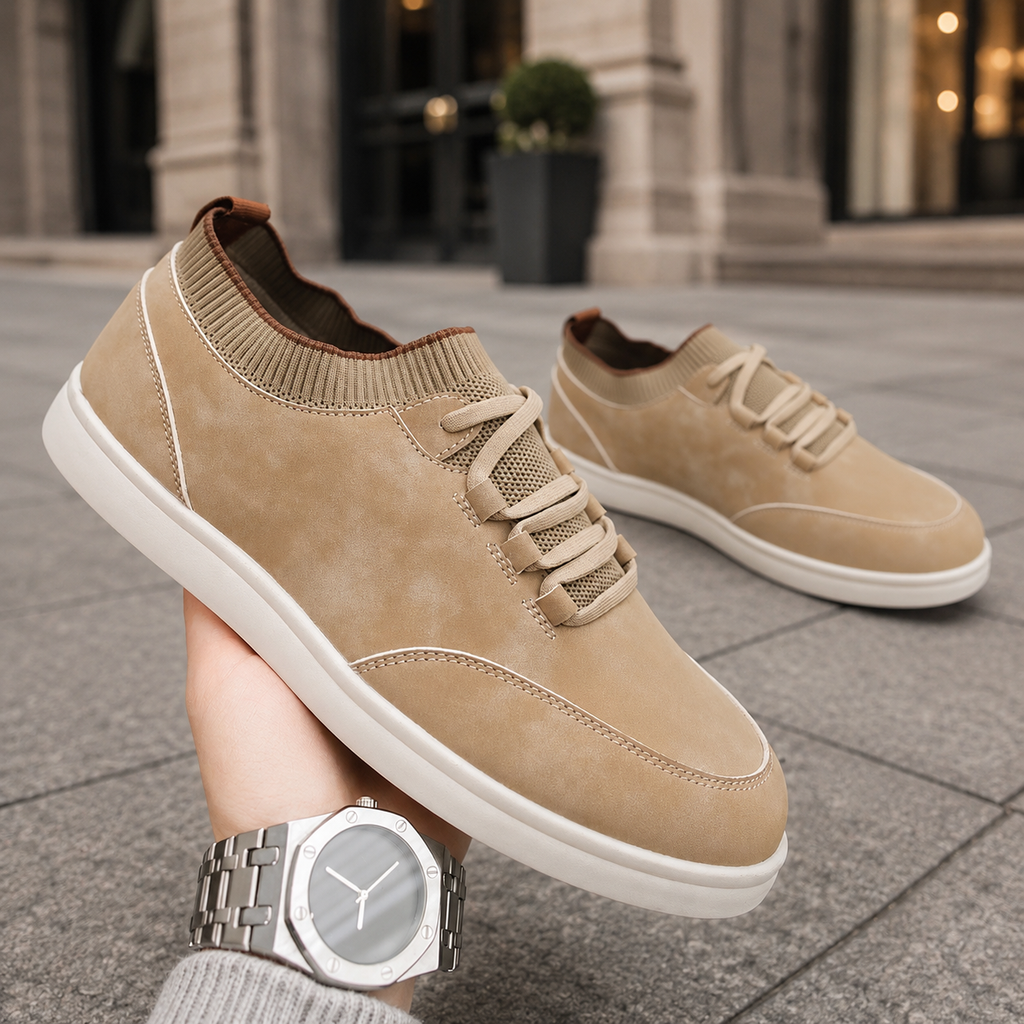 Adrian Men's Textured Low-Top Sneakers with Knit Collar