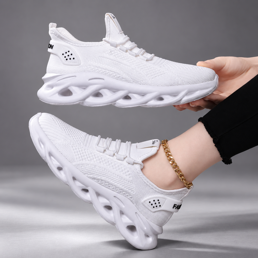 Bianca Women’s Knit Platform Sneakers – Lace-Up Hollow Sole Walking Shoes