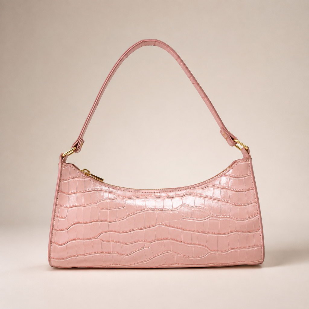Juliette Croc-Embossed Shoulder Bag – Zip Top Baguette Purse