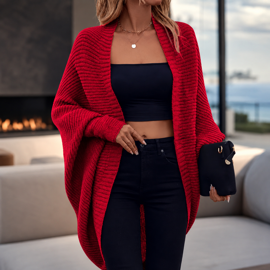 Gianna Open-Front Ribbed Knit Cocoon Cardigan