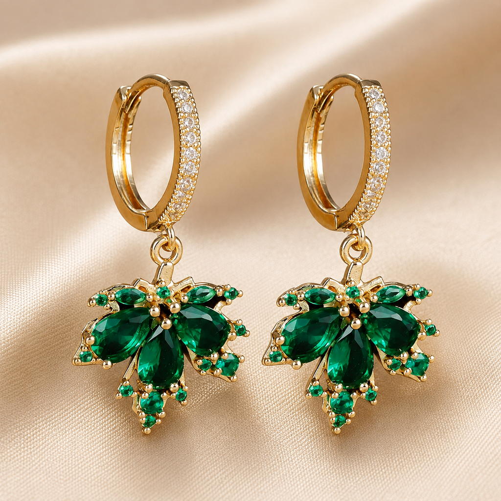 Rosalie Crystal Leaf Drop Earrings