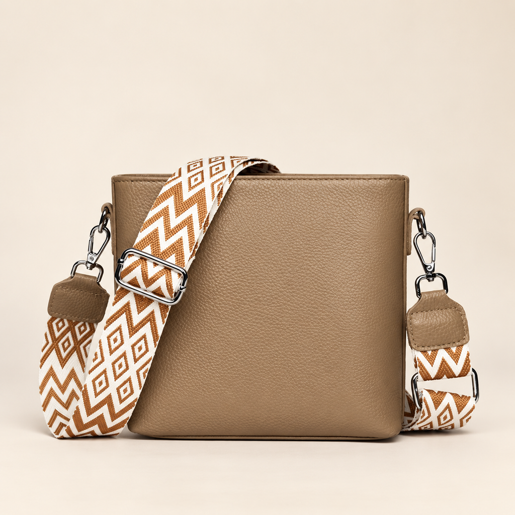Lucienne Pebbled Crossbody Bag with Wide Woven Strap