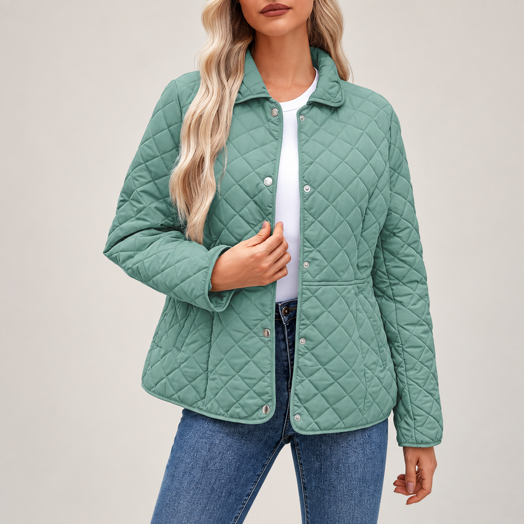 Isabelle Women’s Diamond Quilted Jacket – Snap Front Collared Lightweight Coat
