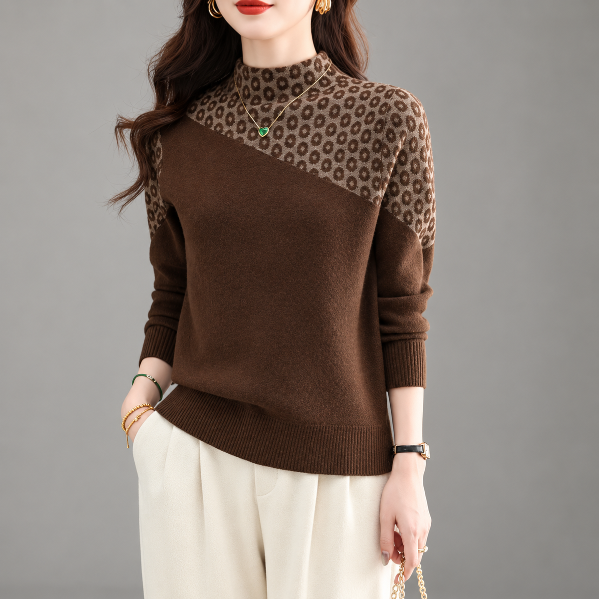 Camille Women’s Patterned Mock Neck Knit Sweater